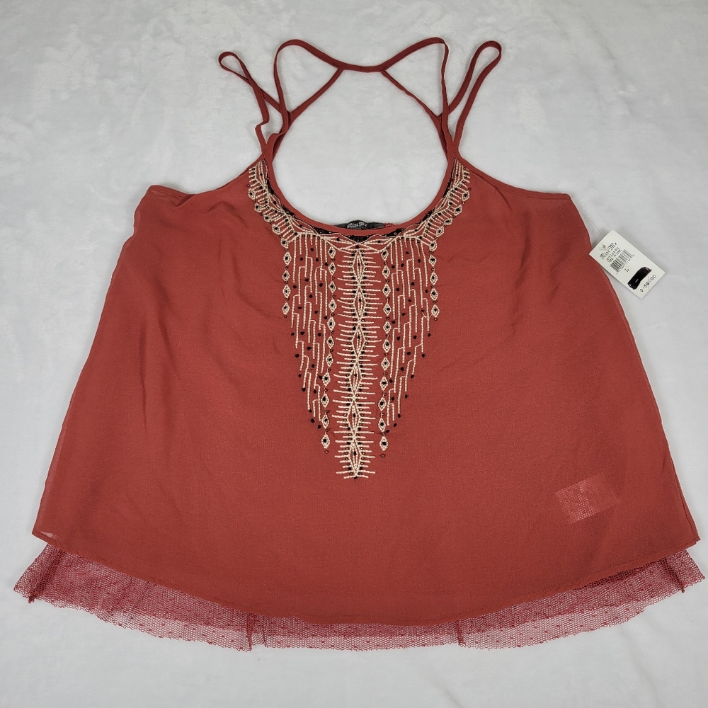 Miss Me Strappy Embroidered Aztec Print Open Back Tank Top Size Large Festival - Picture 2 of 10